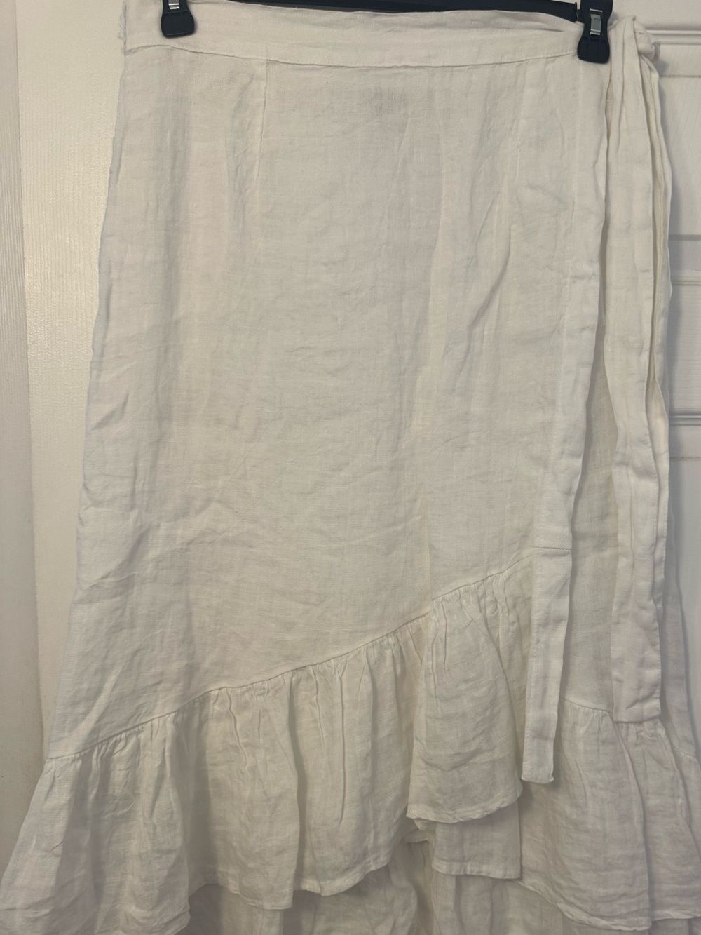 Saks Fifth Avenue Cream Linen High-Low Ruffle Wrap Skirt